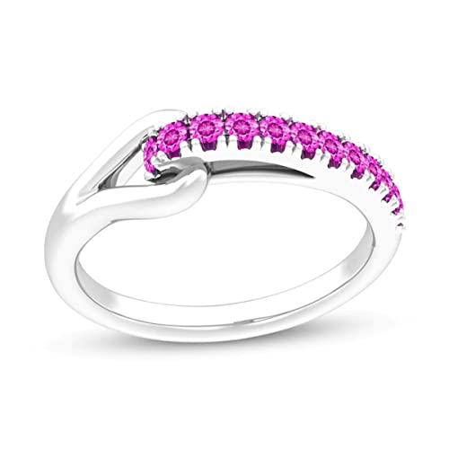55Carat Creado-Rosa-Zafiro golpeando Lazo 925-Sterling-Silver Hoop Conexión de la Banda de la Banda Redonda de la joyería de Moda Hecha a Mano para Las Mujeres Tamaño: P
