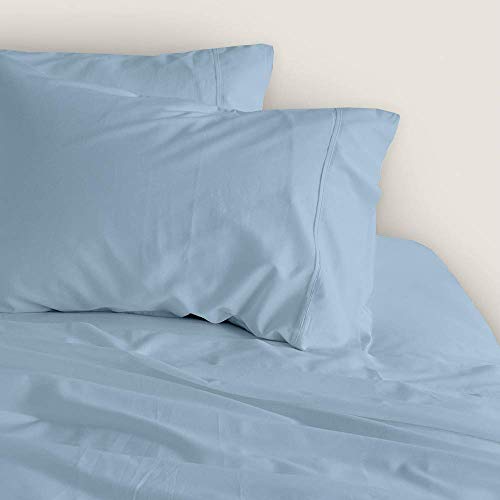 6 PC Sheet Set Bamboo Sheets Deep Pockets 32 CM, 100% Organic Cotton Eco Friendly Wrinkle Free Sheets Machine Washable Hotel Bedding Silky Soft, Light Blue Solid, UK King Size