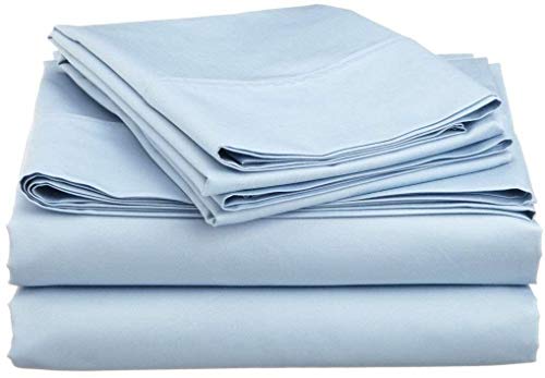 6 PC Sheet Set Bamboo Sheets Deep Pockets 32 CM, 100% Organic Cotton Eco Friendly Wrinkle Free Sheets Machine Washable Hotel Bedding Silky Soft, Light Blue Solid, UK King Size