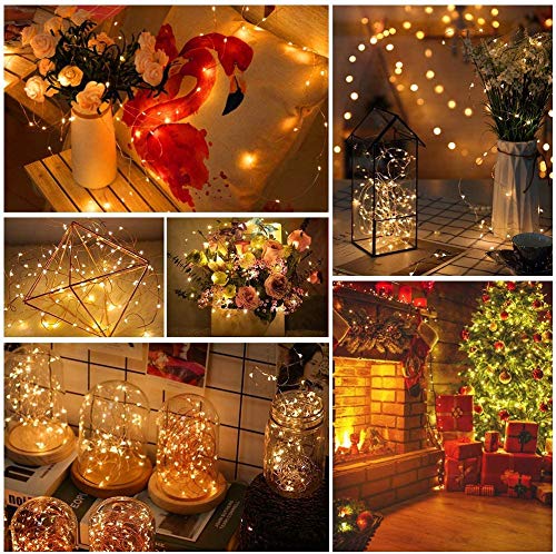 6 Piezas Cadena de Luces con Pilas, 20 LEDs 2M Alambre de Cobre Guirnaldas Luces, Luces de Cadena Micro Cobre, IP65 Impermeable Luces Decorativas para Interiores, Navidad, Exteriores, Fiestas, Bodas