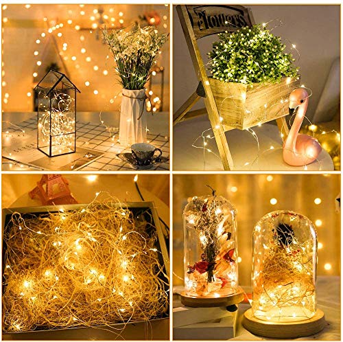 6 Piezas Cadena de Luces con Pilas, 20 LEDs 2M Alambre de Cobre Guirnaldas Luces, Luces de Cadena Micro Cobre, IP65 Impermeable Luces Decorativas para Interiores, Navidad, Exteriores, Fiestas, Bodas