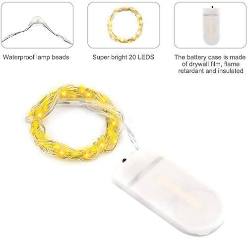 6 Piezas Cadena de Luces con Pilas, 20 LEDs 2M Alambre de Cobre Guirnaldas Luces, Luces de Cadena Micro Cobre, IP65 Impermeable Luces Decorativas para Interiores, Navidad, Exteriores, Fiestas, Bodas