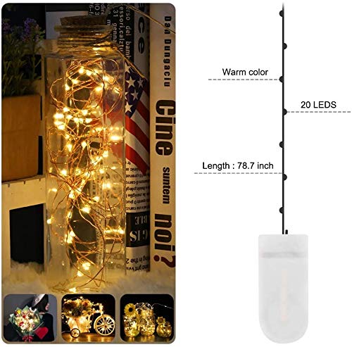 6 Piezas Cadena de Luces con Pilas, 20 LEDs 2M Alambre de Cobre Guirnaldas Luces, Luces de Cadena Micro Cobre, IP65 Impermeable Luces Decorativas para Interiores, Navidad, Exteriores, Fiestas, Bodas