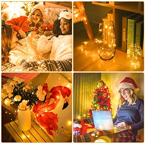6 Piezas Cadena de Luces con Pilas, 20 LEDs 2M Luces de Cadena Micro Cobre, Alambre de Cobre Guirnaldas Luces, IP65 Impermeable Luces Decorativas para Navidad, Fiesta, Hogar, Bodas (Blanco Cálido)