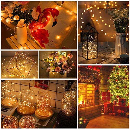 6 Piezas Cadena de Luces con Pilas, 20 LEDs 2M Luces de Cadena Micro Cobre, Alambre de Cobre Guirnaldas Luces, IP65 Impermeable Luces Decorativas para Navidad, Fiesta, Hogar, Bodas (Blanco Cálido)