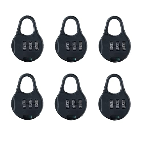 6 Piezas Candado Pequeño, Combinación Candado, Pequeña Mini Contraseña Cerradura, Candados de Código Mini de 3 Dígitos, Candados Digitales de Código, Para Maletas, Casilleros, Mochilas (Negro)