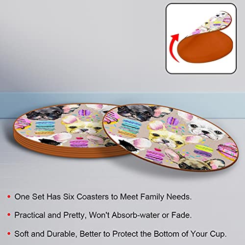 6 posavasos redondos antideslizantes para cocina, bar, restaurante, oficina, decoración del hogar, pintado a mano, cabeza de perro, macaron pastel