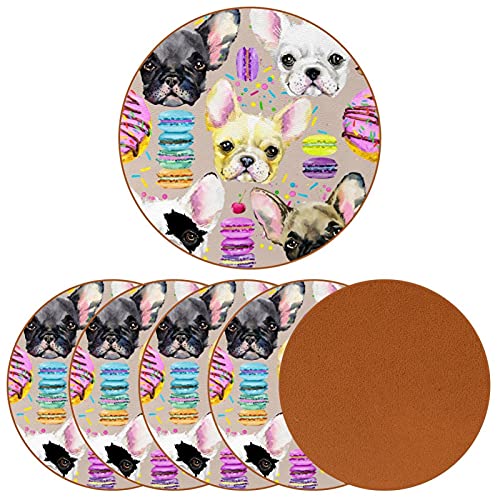 6 posavasos redondos antideslizantes para cocina, bar, restaurante, oficina, hogar, decoración divertida, bulldog con patrón macaron