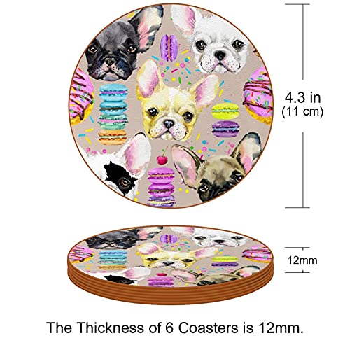 6 posavasos redondos antideslizantes para cocina, bar, restaurante, oficina, hogar, decoración divertida, bulldog con patrón macaron
