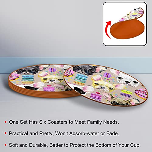 6 posavasos redondos antideslizantes para cocina, bar, restaurante, oficina, hogar, decoración divertida, bulldog con patrón macaron