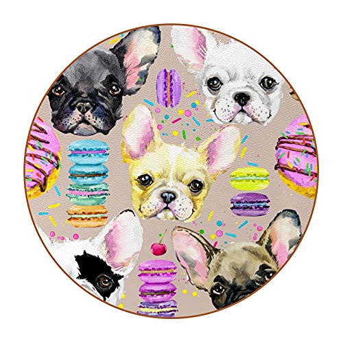 6 posavasos redondos antideslizantes para cocina, bar, restaurante, oficina, hogar, decoración divertida, bulldog con patrón macaron