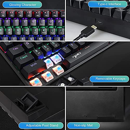 60% Mecánico Juego de ratón con teclado para juegos Tipo C Cableado 61 Teclas Diseño Arco iris LED Retroiluminado USB Teclado impermeable Teclas anti-fantasma + Ratones RGB livianos 6400DPI