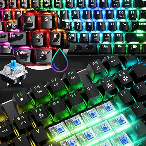 60% Teclado mecánico para Juegos Switch Azul iluminación RGB Ergonómica Mini 68 Teclas + Ratón Ligero Gaming RGB 6400DPI + Alfombrilla de ratón - Negro