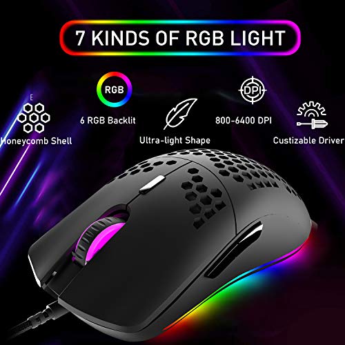 60% Teclado mecánico para Juegos Switch Azul iluminación RGB Ergonómica Mini 68 Teclas + Ratón Ligero Gaming RGB 6400DPI + Alfombrilla de ratón - Negro