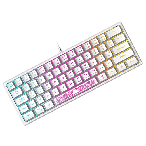 60% Teclado para Juegos con Teclas de Membrana Profesional, Mini Compacto 62 Teclas, USB Cable Teclado Gaming, RGB Chroma Rainbow Retroiluminado, QWERTY Layout, Ultraligero, para PC Mac Laotop-Blanco
