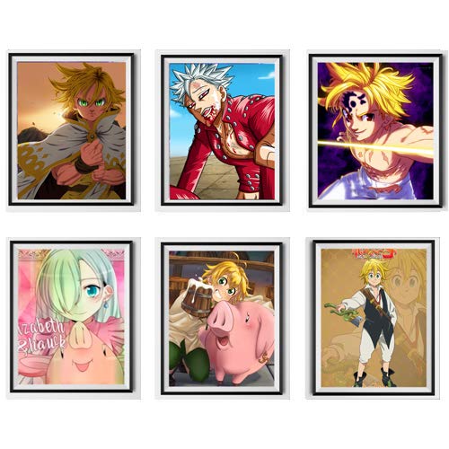 7 Sins Pecado de ira Meliodas Ban Elizabeth Classic Digital Manga Anime Impresión de lienzo para decoración de dormitorio, 8 x 10 pulgadas, sin marco, juego de 6