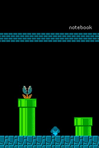 8 bit nes game mario bros dark canalization aesthetic Notebook: College Ruled Line Paper – 6 x 9 - 100 Pages