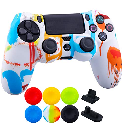9CDeer 1 x Silicona Transferir Impresión Protector Cubrir Piel + 6 Apretones de Pulgar y Tapones a Prueba de Polvo para PS4/Slim/Pro Pintura con Pistola