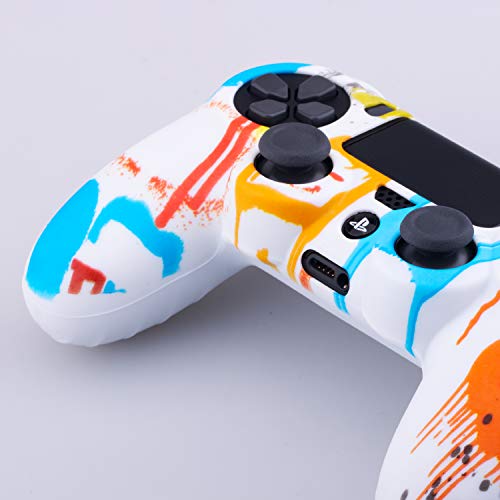 9CDeer 1 x Silicona Transferir Impresión Protector Cubrir Piel + 6 Apretones de Pulgar y Tapones a Prueba de Polvo para PS4/Slim/Pro Pintura con Pistola