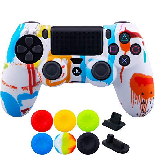 9CDeer 1 x Silicona Transferir Impresión Protector Cubrir Piel + 6 Apretones de Pulgar y Tapones a Prueba de Polvo para PS4/Slim/Pro Pintura con Pistola