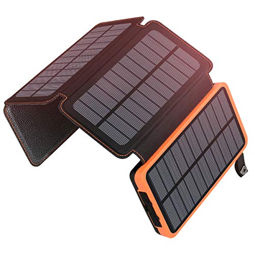 A ADDTOP Cargador Solar 25000mAh Power Bank Portátil con 2 Ports 2.1A Output Batería Externa Impermeable con 4 Paneles Solar para Smartphones Tabletas