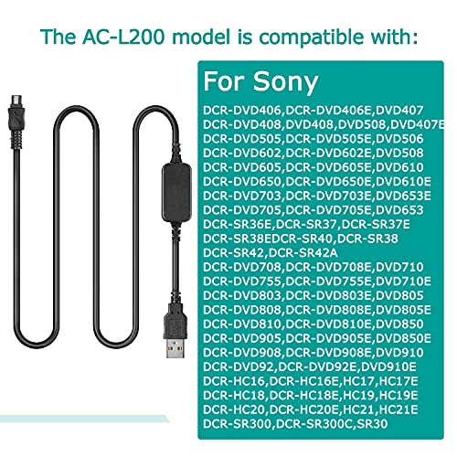 AC-L200 AC-L25A Banco de energía móvil Cable de Cargador USB para Sony DSC-HX1 DCR-UX5 UX7 HDR-XR100 NEX VG30 VG900 DEV-50 FDR-AX33