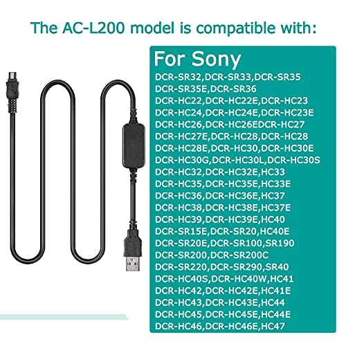 AC-L200 AC-L25A Banco de energía móvil Cable de Cargador USB para Sony DSC-HX1 DCR-UX5 UX7 HDR-XR100 NEX VG30 VG900 DEV-50 FDR-AX33