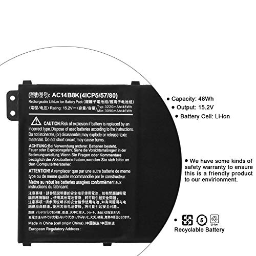 AC14B8K AP14B8K Reemplazo de la batería del portátil para Acer Chromebook C730 C810 C910 CB3-111 CB5-311 CB5-571 CB3-531 Aspire ES1-311 ES1-411 ES1-421 ES1-431 ES1-520 ES1-521 ES1-523 (15.2V 48Wh)