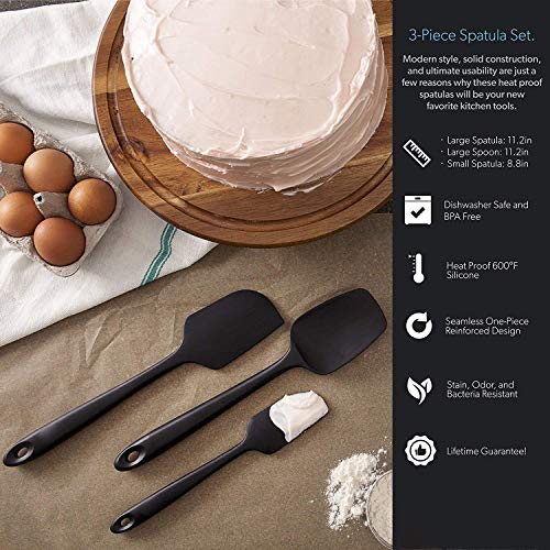 ACAMPTAR Juego De Espátula De Silicona Negra De 3 Piezas - Espátulas De Goma Sin Costura Resistentes Al Calor 600 Fahrenheit - Espátula Peque？a, Espátula Grande para Cocinar Y Hornear
