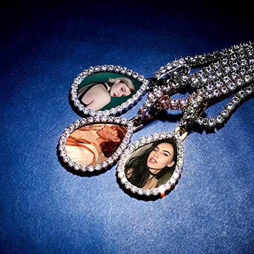 Accesorios de moda， Custom Iced Out Personalized Photo Water Forma Memoria Pendiente Hip Hop Base de cobre 18k Chapado en oro Cubic Cubic Circonia Simulado Diamante Collar for hombres Mujeres Oro / Pl