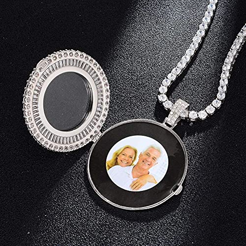 Accesorios de moda， Personalizado Personalizado Iced Out Photo Memory Redondo Pendiente Hip Hop Base de cobre 18k chapado en oro CZ Collar simulado de medallones de diamante con cadena de cuerda de ac
