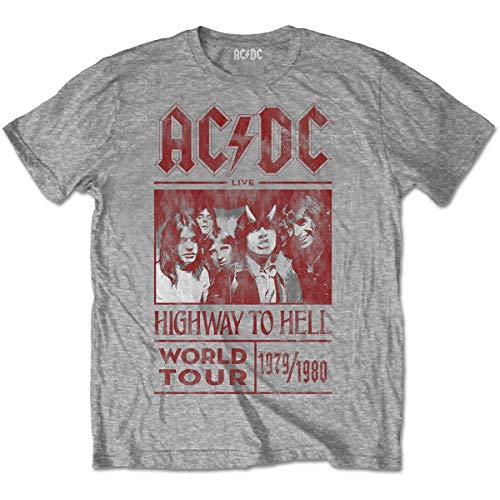 AC/DC Highway to Hell World Tour Camiseta, Gris, M para Hombre