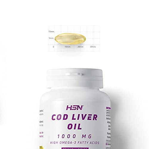 Aceite de Hígado de Bacalao de HSN | 1000mg | Cod Liver Oil | Fuente Ácidos Grasos Omega 3 | Con EPA, DHA, Vitamina A y Vitamina D | No-GMO, Sin Gluten, Sin Lactosa | 120 Perlas