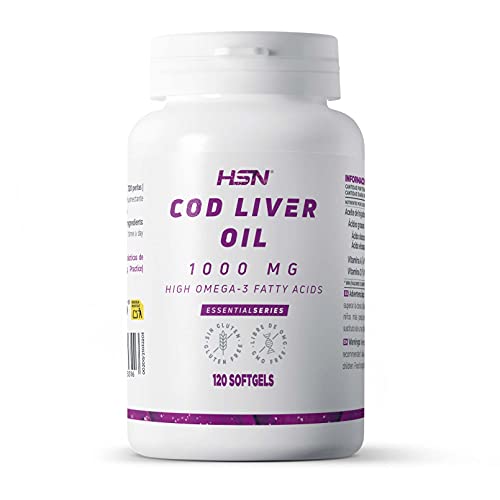 Aceite de Hígado de Bacalao de HSN | 1000mg | Cod Liver Oil | Fuente Ácidos Grasos Omega 3 | Con EPA, DHA, Vitamina A y Vitamina D | No-GMO, Sin Gluten, Sin Lactosa | 120 Perlas