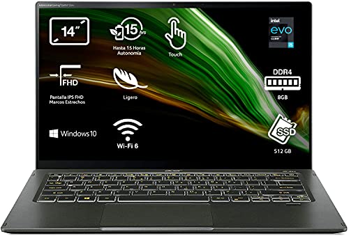 Acer Swift 5 NU-SF514-55T-5001 - Ordenador Portátil 14" Full HD,(Intel Core i5-1135G7, 8GB RAM, 512GB SSD, Intel Evo, Iris Xe Graphics, Windows 10 Home), Verde (Green Mist)- Teclado QWERTY Español