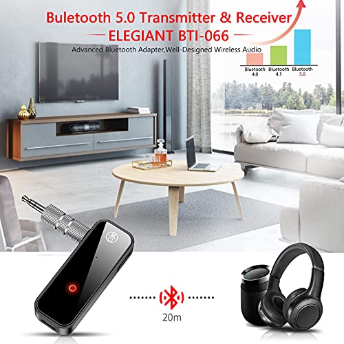 Adaptador Bluetooth Coche Receptor Bluetooth Audio,aux Bluetooth Coche transmisor Bluetooth TV 3en1 BT5.0 con Cable Auxiliar Digital de 3.5 mm para TV, Altavoces, PC, Auriculares,Coche