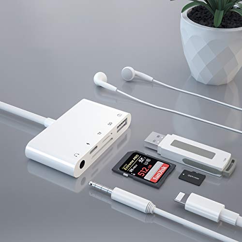 Adaptador lector de tarjetas de cámara SD/TF, 5 en 1, para lector de tarjetas de memoria 3.0 USB, controlador OTG, interfaz para iPhone y iPad, iPod Touch DC 3.5, kit de conexión de cámara y audio