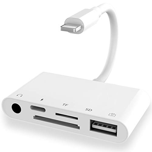 Adaptador lector de tarjetas de cámara SD/TF, 5 en 1, para lector de tarjetas de memoria 3.0 USB, controlador OTG, interfaz para iPhone y iPad, iPod Touch DC 3.5, kit de conexión de cámara y audio