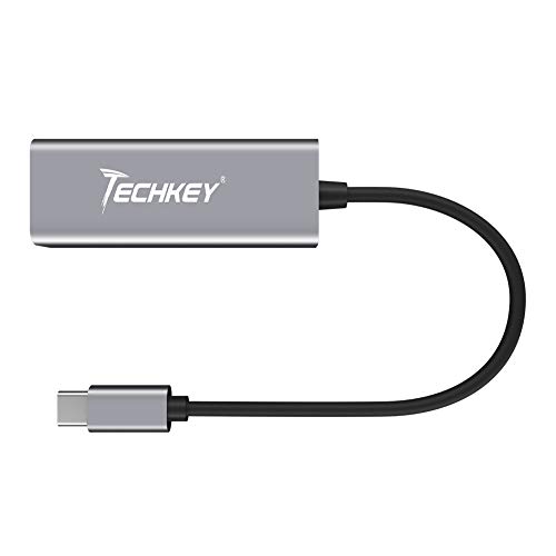 Adaptador USB-C a Ethernet, Techkey USB C a RJ45 Gigabit Ethernet Adaptador de red para Windows 7-10 /Vista/XP, Mac OS X 10.9-11.1, para MacBook Pro, Dell XPS, ChromeBook, Galaxy S9/S8 etc.