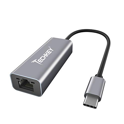 Adaptador USB-C a Ethernet, Techkey USB C a RJ45 Gigabit Ethernet Adaptador de red para Windows 7-10 /Vista/XP, Mac OS X 10.9-11.1, para MacBook Pro, Dell XPS, ChromeBook, Galaxy S9/S8 etc.