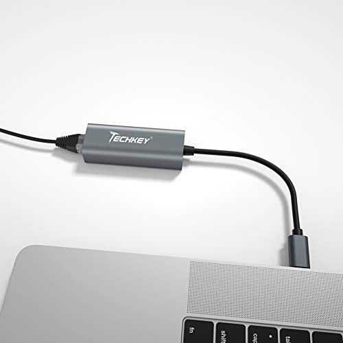 Adaptador USB-C a Ethernet, Techkey USB C a RJ45 Gigabit Ethernet Adaptador de red para Windows 7-10 /Vista/XP, Mac OS X 10.9-11.1, para MacBook Pro, Dell XPS, ChromeBook, Galaxy S9/S8 etc.