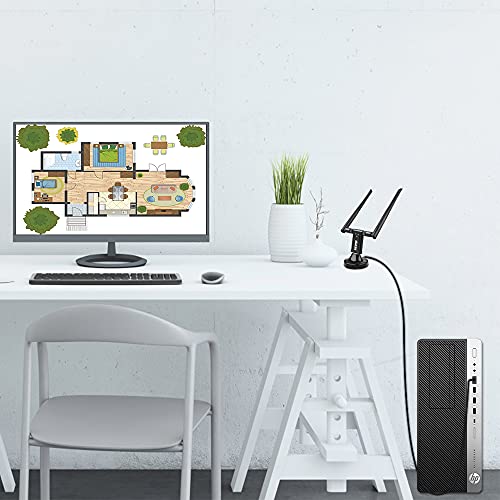 Adaptador WiFi USB para PC, 1200Mbps WiFi Receptor Dongle con Dual Band 5Ghz/2.4Ghz,WiFi Antena para Desktop Laptop Tablet, 2 Antenas de 5dBi, Compatible con Windows XP/Vista/7/8/10 Mac OS 10.9-10.15