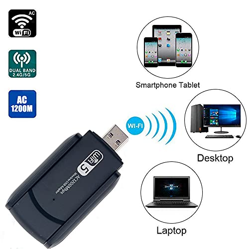 Adaptador WiFi USB para PC, Receptor WiFi Doble Banda 1200Mbps AC 5Ghz / 2.4Ghz Inalámbrico con Antenas de Alta Ganancia 5dBi, USB 3.0, Pincho Dongle Inivech Chipset Realtek RTL8812BU para Windows Mac