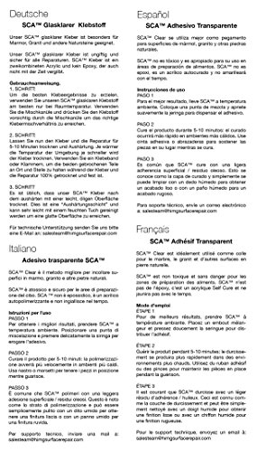 Adhesivo: acrílico transparente de 2 partes autocurado (SCA) para granito, mármol cultivado, piedra, cerámica, porcelana, encimeras de Corian, baldosas, suelos, ducha y más superficies duras.