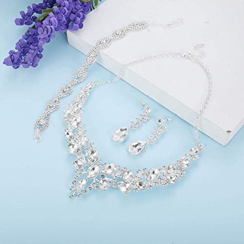 Adramata Conjunto de Joyas de Novia de Cristal para Las Mujeres Rhinestone Collar Pendientes Pulsera Boda Dama de Honor