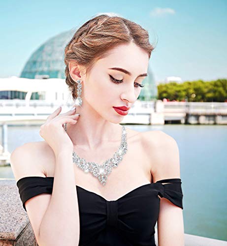 Adramata Conjunto de Joyas de Novia de Cristal para Las Mujeres Rhinestone Collar Pendientes Pulsera Boda Dama de Honor