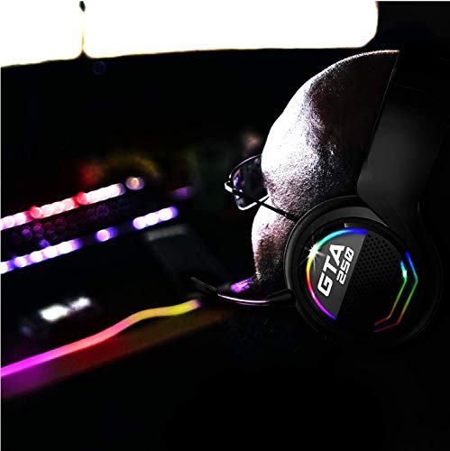 ADVANCE - GTA 250 - Auriculares para Juegos para PC Y PS4 - Piel Sintética - Micrófono Flexible - LED RGB Rainbow - Ajustable - Sonido Envolvente Virtual 7.1