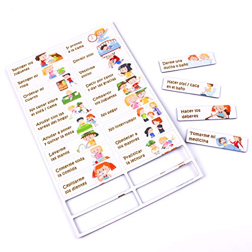 aeioubaby.com Tabla RECOMPENSAS Magnética Grande | Pizarra de tareas para Pared o Frigorífico, 43x32cm. 22 Actividades, 2 rotuladores y 1 Globo | Presentación Caja niños y cumpleaños (Español)