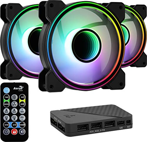 Aerocool MIRAGE12PRO, Pack 3 Ventiladores 120mm ARGB, Hub RGB, 6-Pin, Silencioso