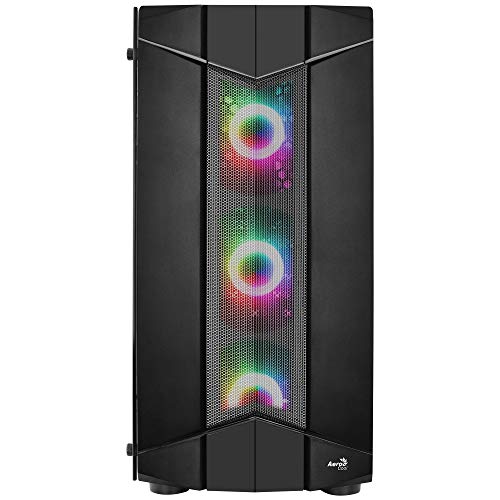 Aerocool SENTINEL, caja de PC ATX, cristal templado, 3 ventiladores RGB 120mm, Negro
